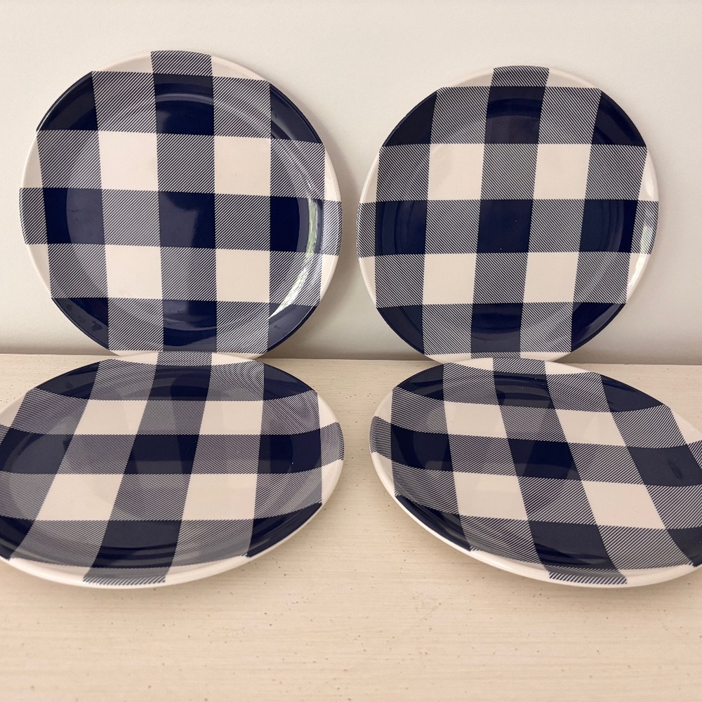 Set Of 4 Blue Buffalo Check Plaid Pendleton Melamine Salad plates